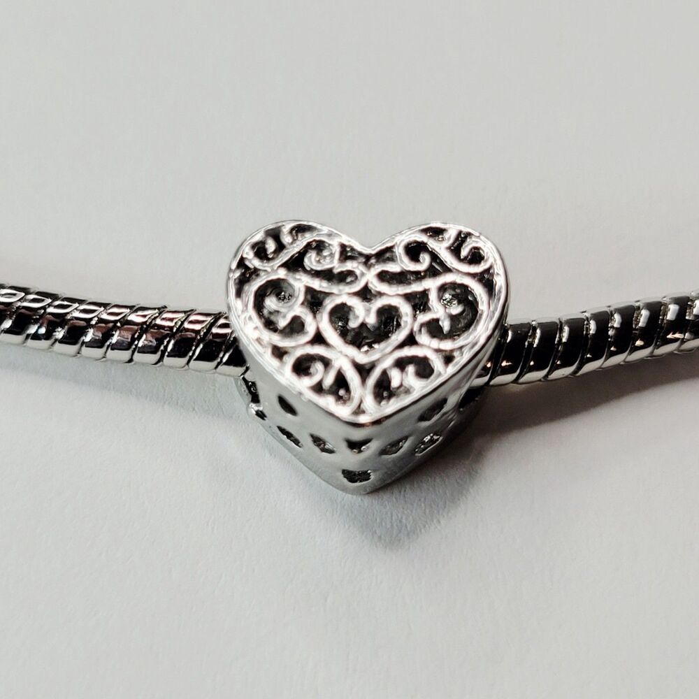 NWT For Pandora Charm Bracelets S925 Silver Plated Cutout Heart Filigree Charm
